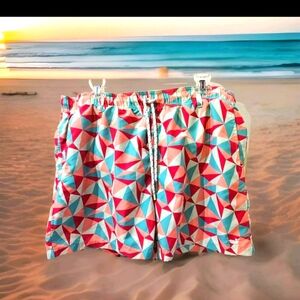 Southern Marsh Geometric Swim Trunks - Red and Blue